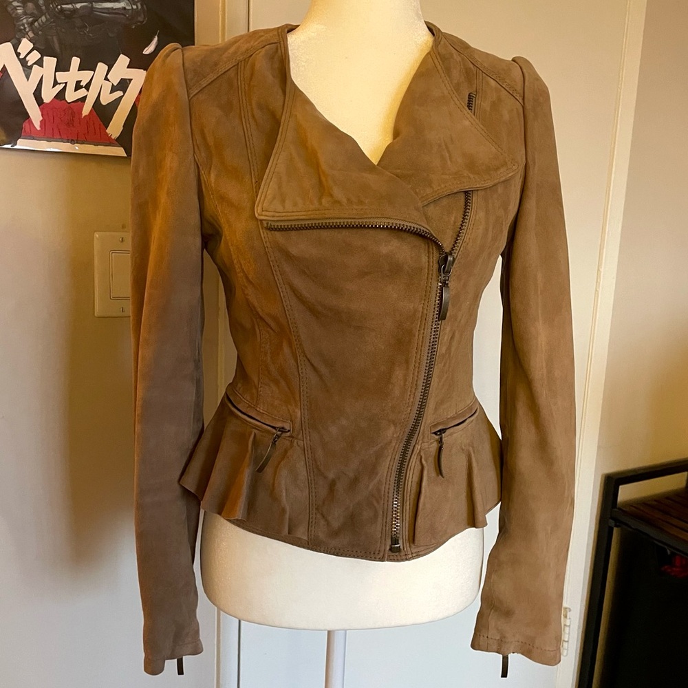 Zara Brown Suede Peplum Leather Jacket